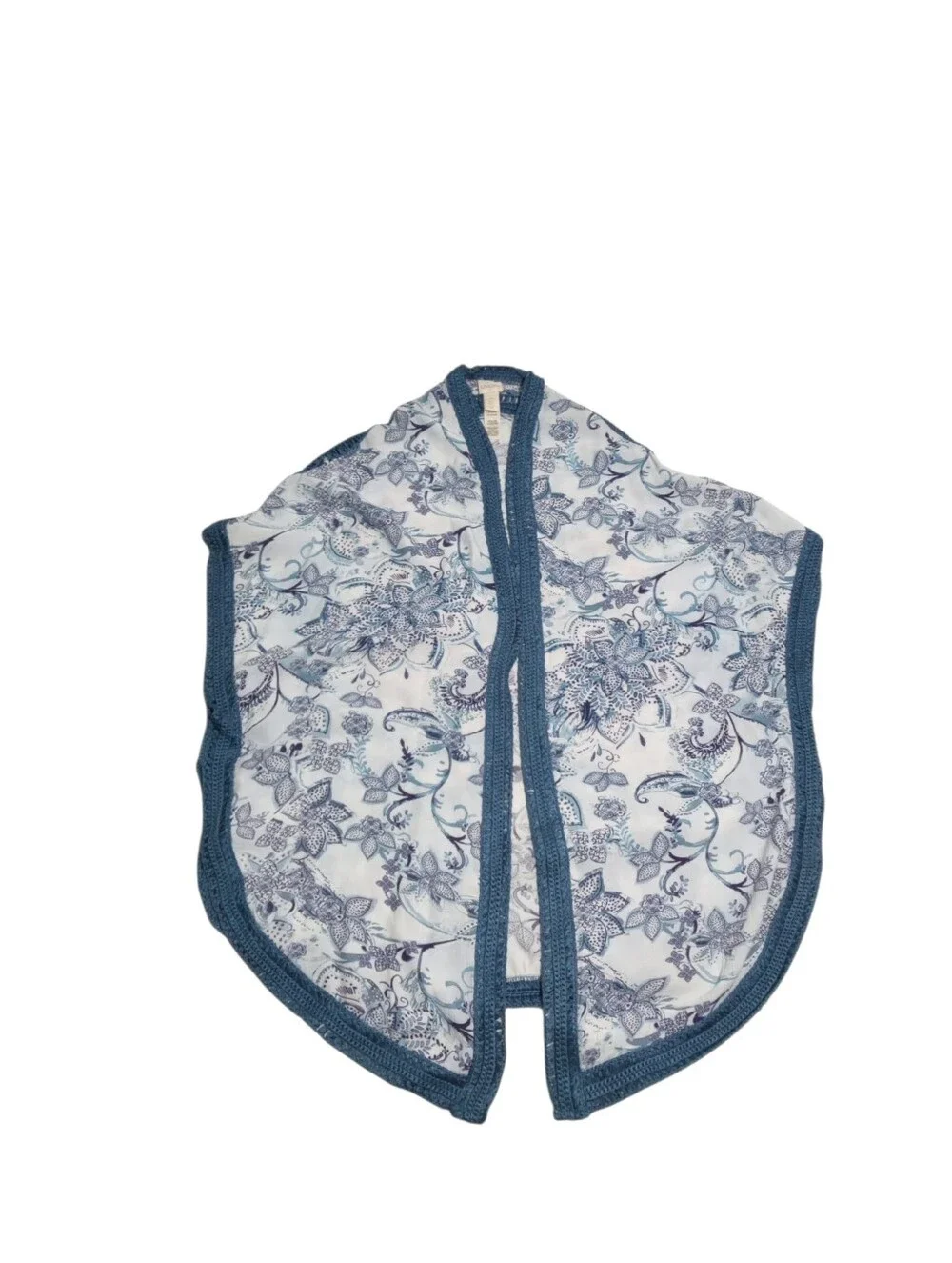 Chico’s Floral Braided Trim Open Front Shrug Cardigan Kimono Cover Up Sz L/XL